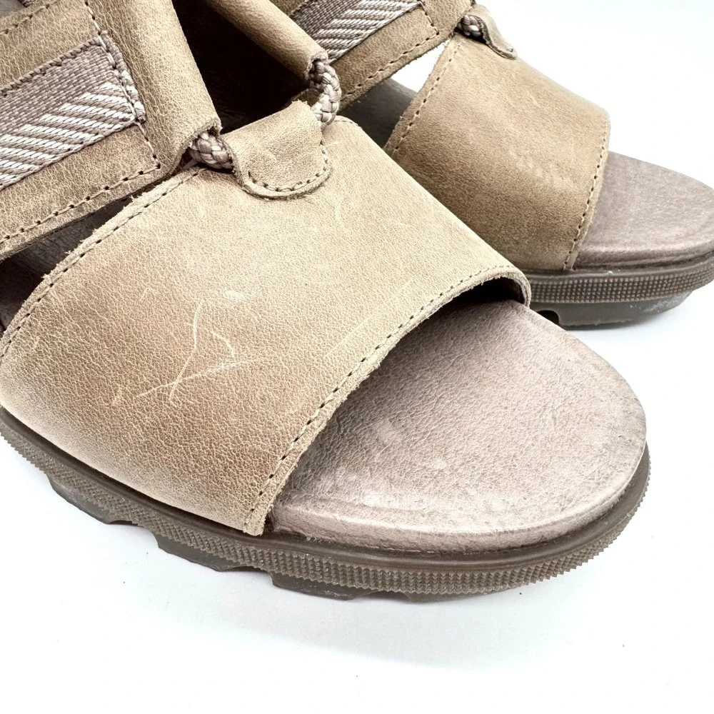 Sorel Joanie II Lace Up Open Toe Comfort Wedge Sandal Taupe Tan Womens‎ Size 11